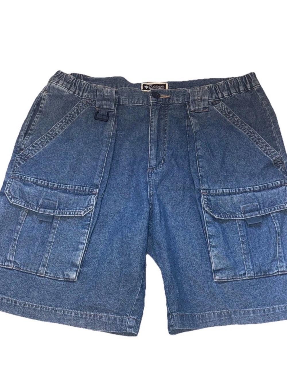 Vintage Columbia Jean Shorts Mens 34 Blue Cargo Denim Hiking Y2K Outdoors